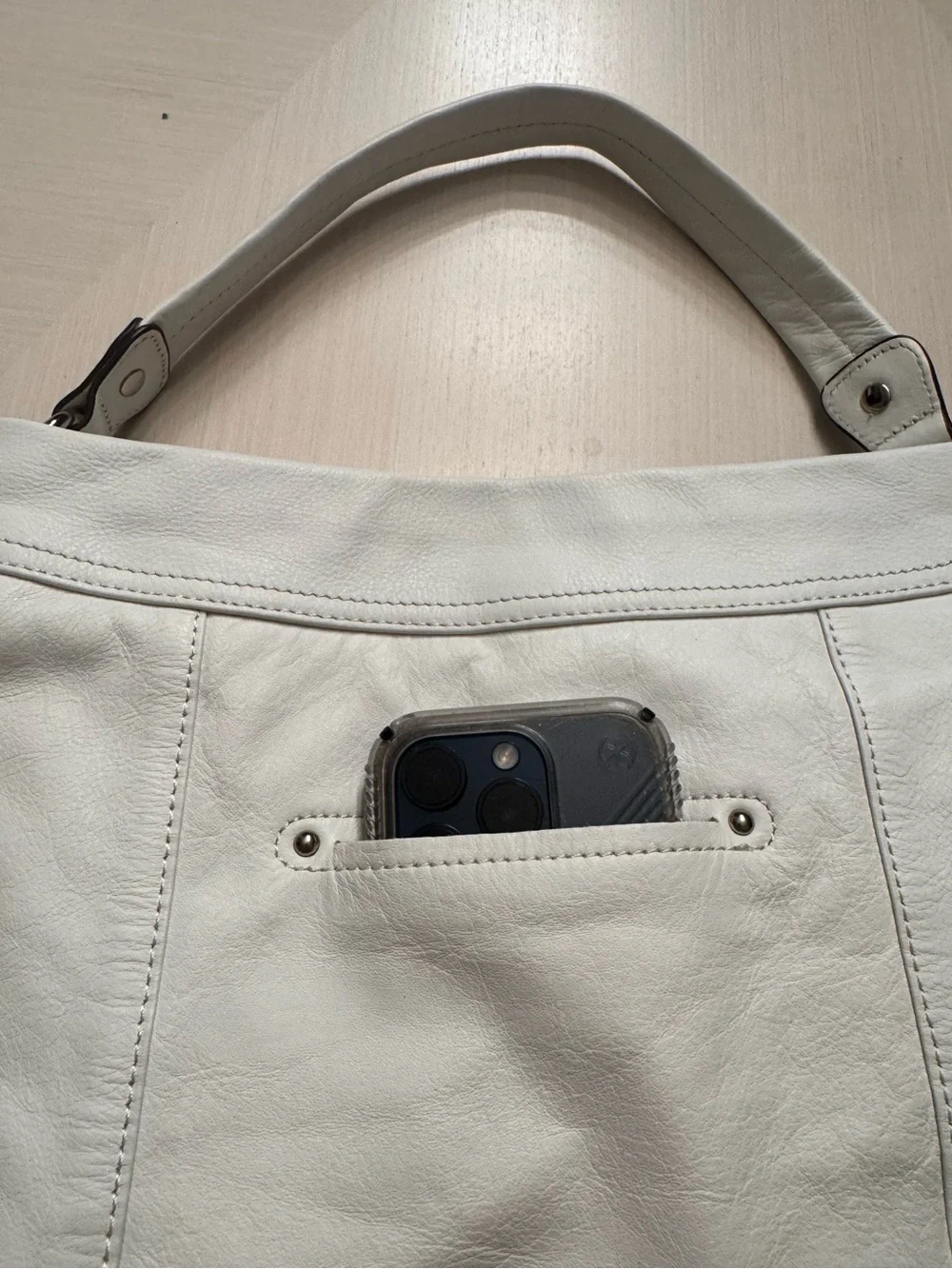 B. Makowsky Alexis White Leather Fringe Chain Hobo Shoulder Bag Large